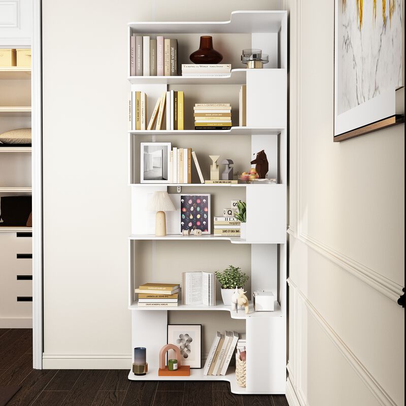 FUFU&GAGA White Mdf 6-Shelf Ladder Bookcase (35.4-in W x 81.9-in H x 23.6-in D),White