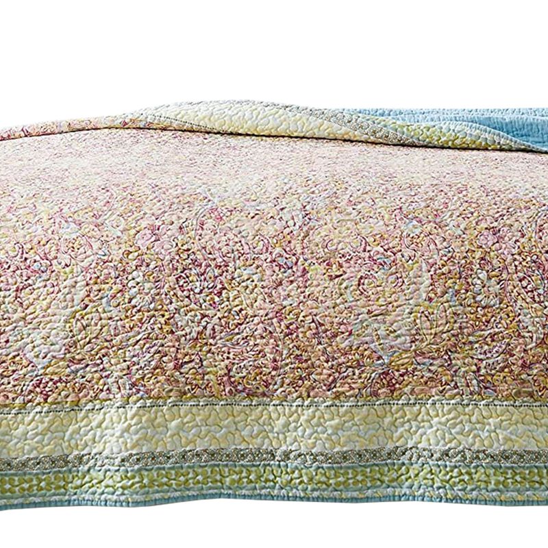 Denver 3 Piece King Cotton Quilt Set with Fern Branches Print, Multicolor - Benzara