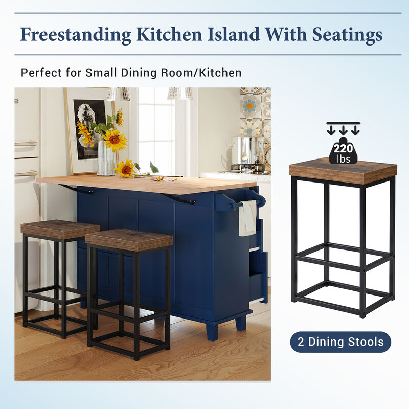 Farmhouse Kitchen Island Set with 2 Stools