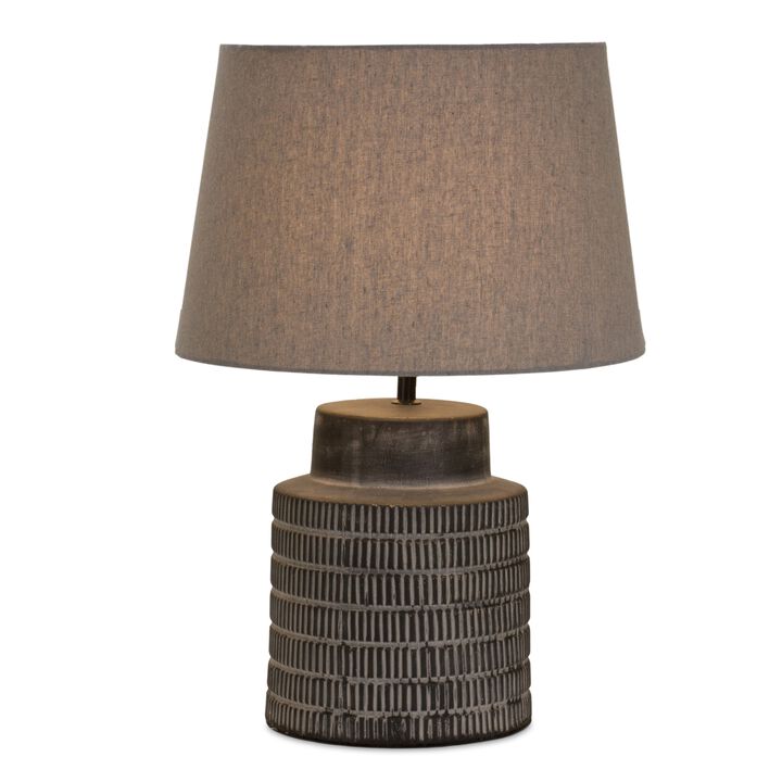 Linen Shade Table Lamp with Terra Cotta Base for Living Room