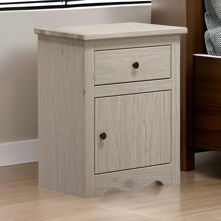Stav Nightstand, 1 Drawer and Door, 25 Inch, Plank Style, White Solid Wood