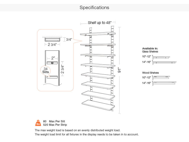Trendy  Living Room Shelving System 91" High with  8 Glass Shelves 10"-12" Width- Shelves Sold Separately