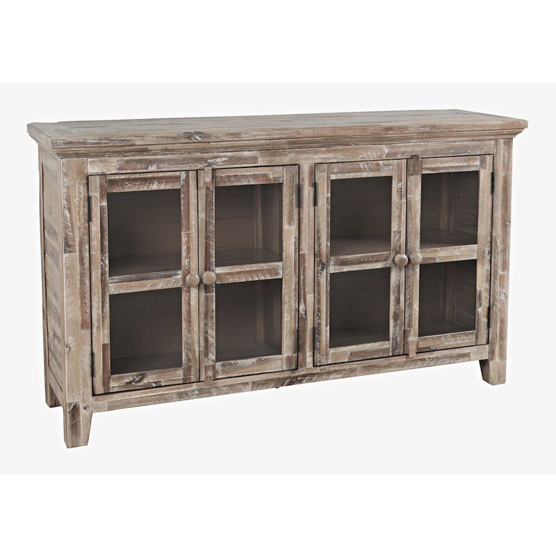Jofran Rustic Shores 54 Coastal Distressed Acacia Four-Door Credenza Cabinet