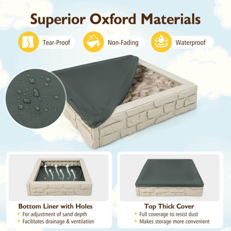 Hivvago 2-In-1 HDPE Kids Sandbox with Cover and Bottom Liner