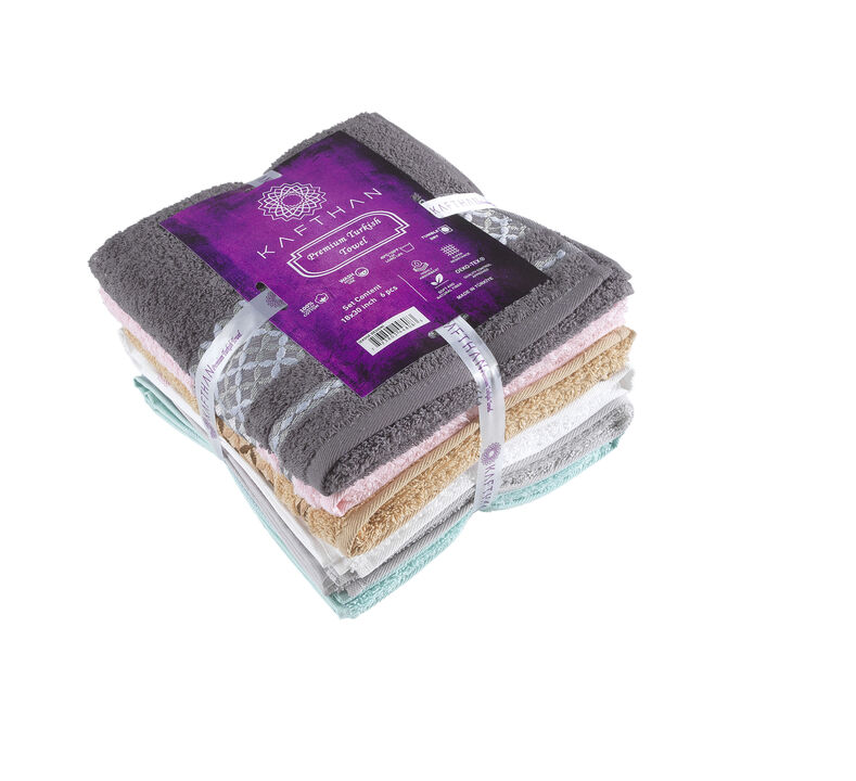 KAFTHAN Textile Multicolor Plaid Turkish Cotton Face/Hand/Hair Bath Towels (Set of 6)
