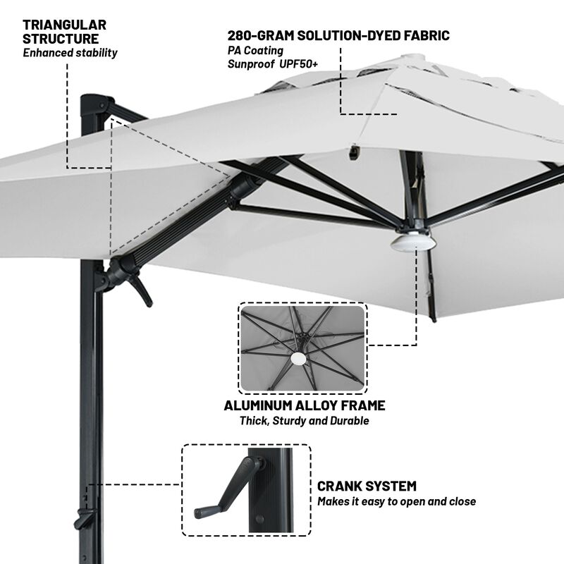 10x13 ft. 360° Rotation Cantilever Patio Umbrella with BaseandBT in Gray