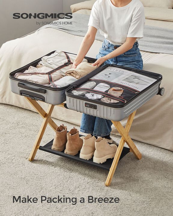 Luggage Rack with Storage Shelf – Space-Saving Stand for Easy Travel Organization