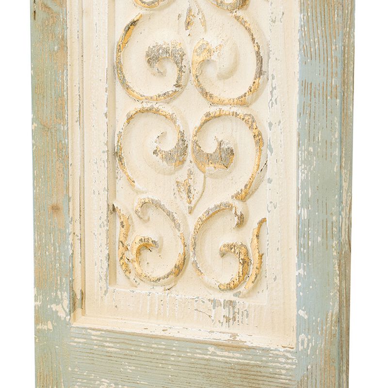 79 Inch Tall Decorative Carved Wood Panel Wall Art, Fir Wood, Beige, Gray - Benzara