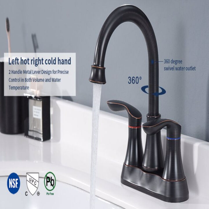 Oil Rubbed Bronze Bathroom Faucet, 2-Handle Vanity Sink Tap with Pop-Up Drain & Supply Lines