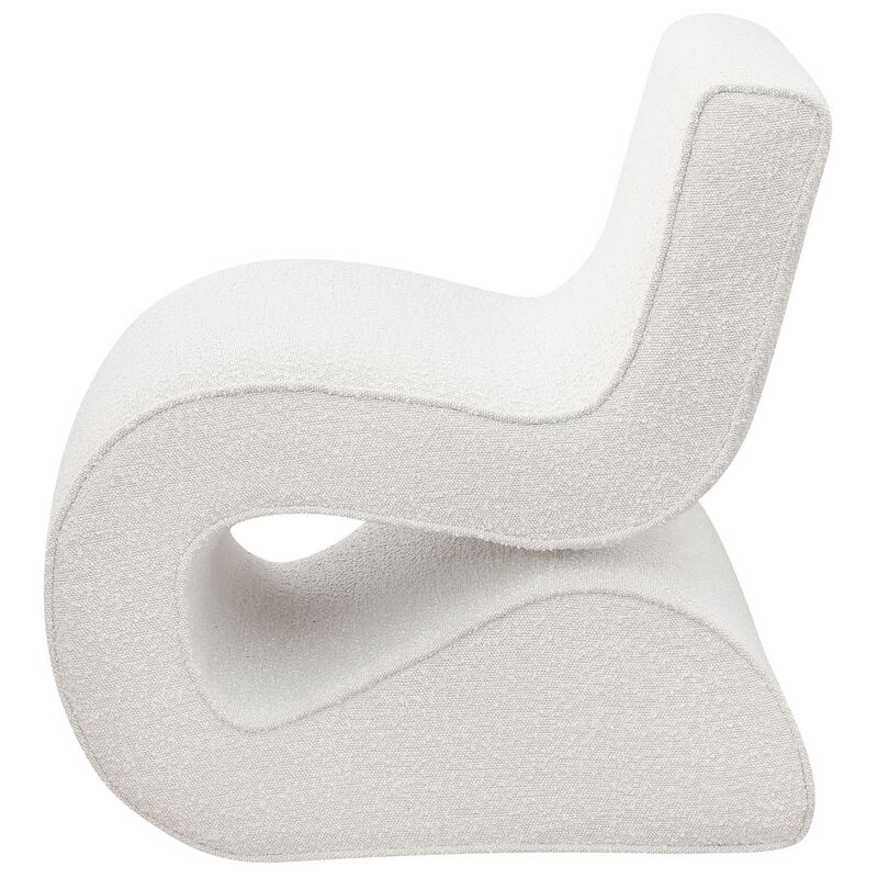 Zea Unique Accent Chair, Modern Curved, White Boucle Upholstery, Metal - Benzara