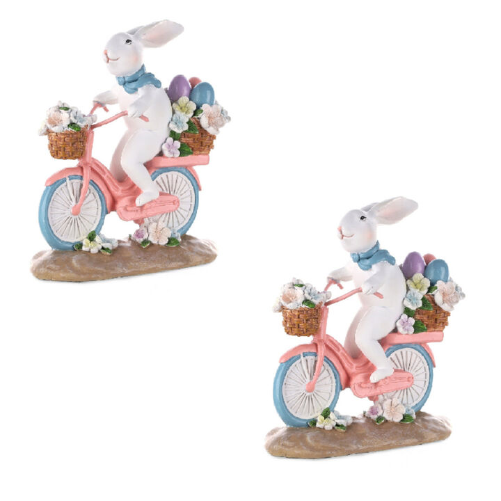 Set of 2 Resin Bunnies on Bikes for Holiday and Seasonal Displays