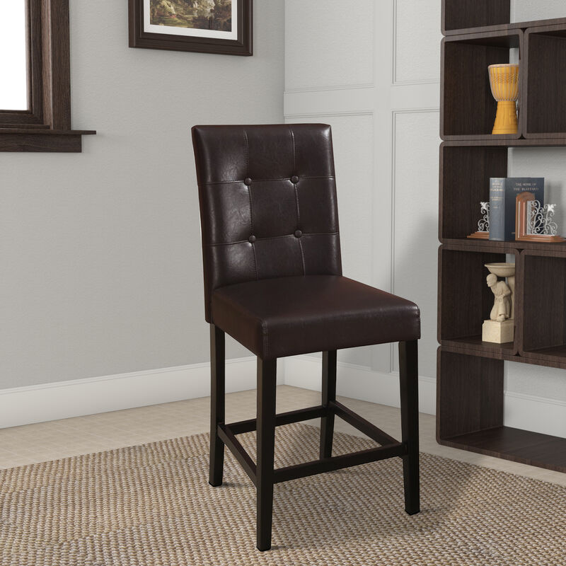 Wooden height chair With Button Tufted Back Set Of 2 Brown - Benzara