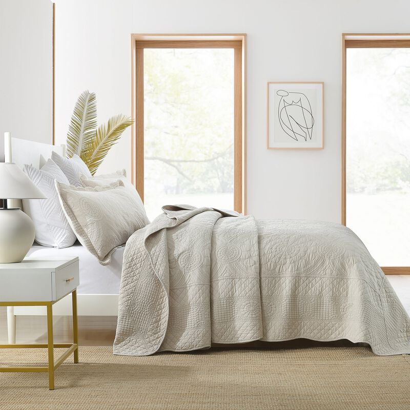 MarCielo 3 PCS 100% Cotton Oversized Bedspread Quilt Set Embroidery TF