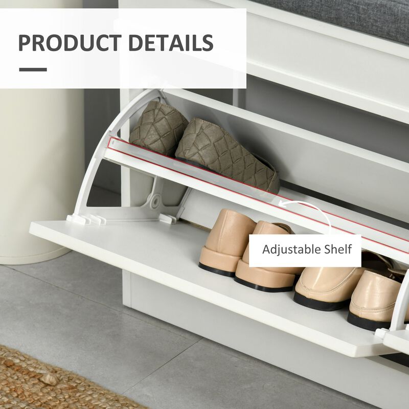 White/Grey Shoe Bench: Modern Storage with Padding for Entryway