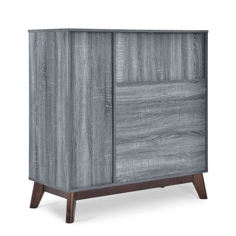 Side Cabinet, Open Square Shelves, 2 Drawer, 38 Inch Gray Faux Wood - Benzara
