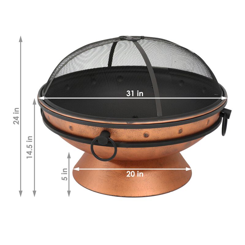 Sunnydaze 30 in Raised Outdoor Fire Pit Bowl with Spark Screen - Copper