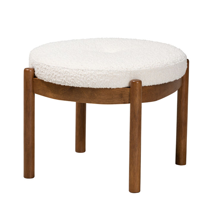 Baxton Studio Iliana Cream Boucle Fabric and Walnut Brown Finished RubberOttoman Footstool