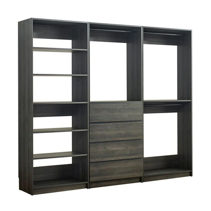 Dee Modular Freestanding Closet System, 4 Drawers, 5 Shelves, Dark Gray  - Benzara