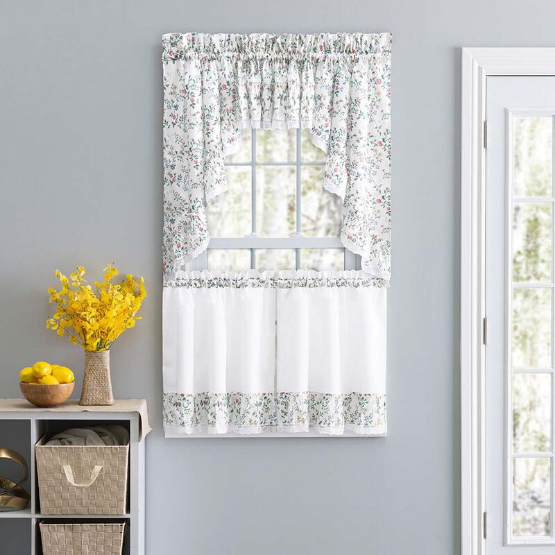 Ellis Country Floral Small Scale 1.5" Rod Pocket Floral Pattern with Ruffle Lace Edge Valance 52"x12" Multicolor