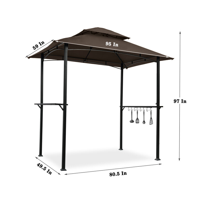 Outdoor Grill Gazebo 8 X 5 FT, Shelter Tent, Double Tier Soft Top Canopy And Steel Frame