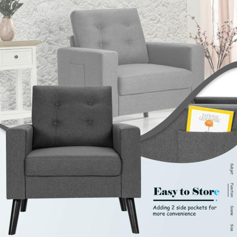 Hivvago Mid-Century Upholstered Armchair Club Chair with Rubber Wood Legs