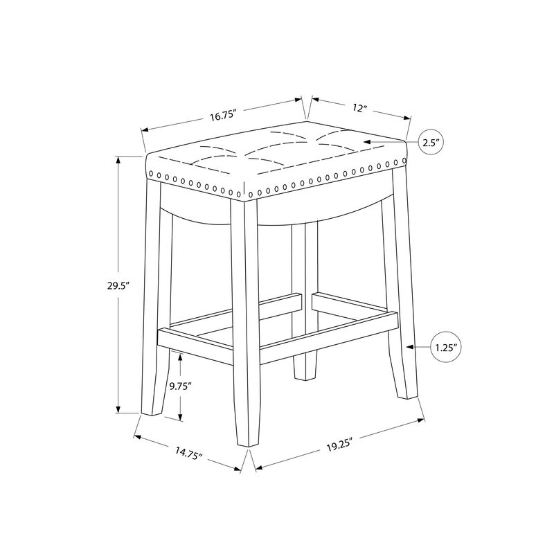 Monarch Specialties Bar Stool, Set Of 2, Counter Height, Saddle Seat, Kitchen, Wood, Pu Leather Look, Transitional