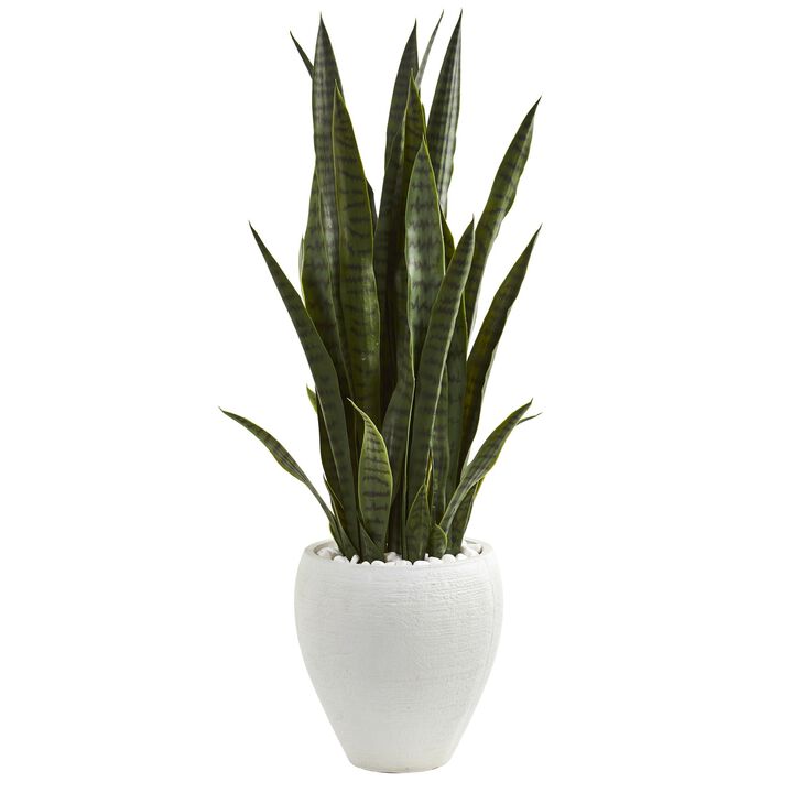 Hivvago 3.5" Sansevieria Artificial Plant in White Planter
