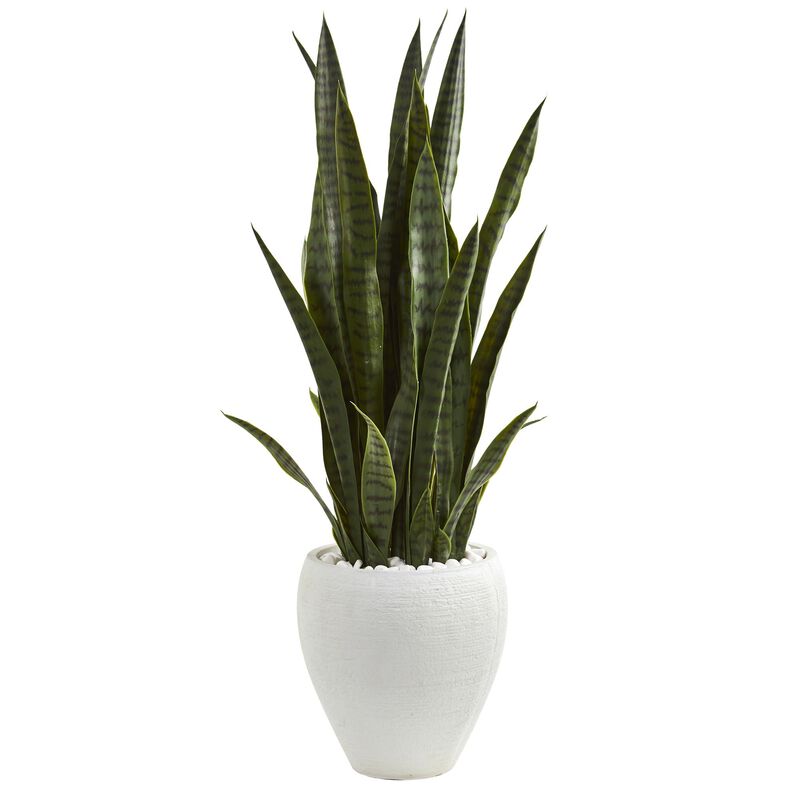 Hivvago 3.5" Sansevieria Artificial Plant in White Planter