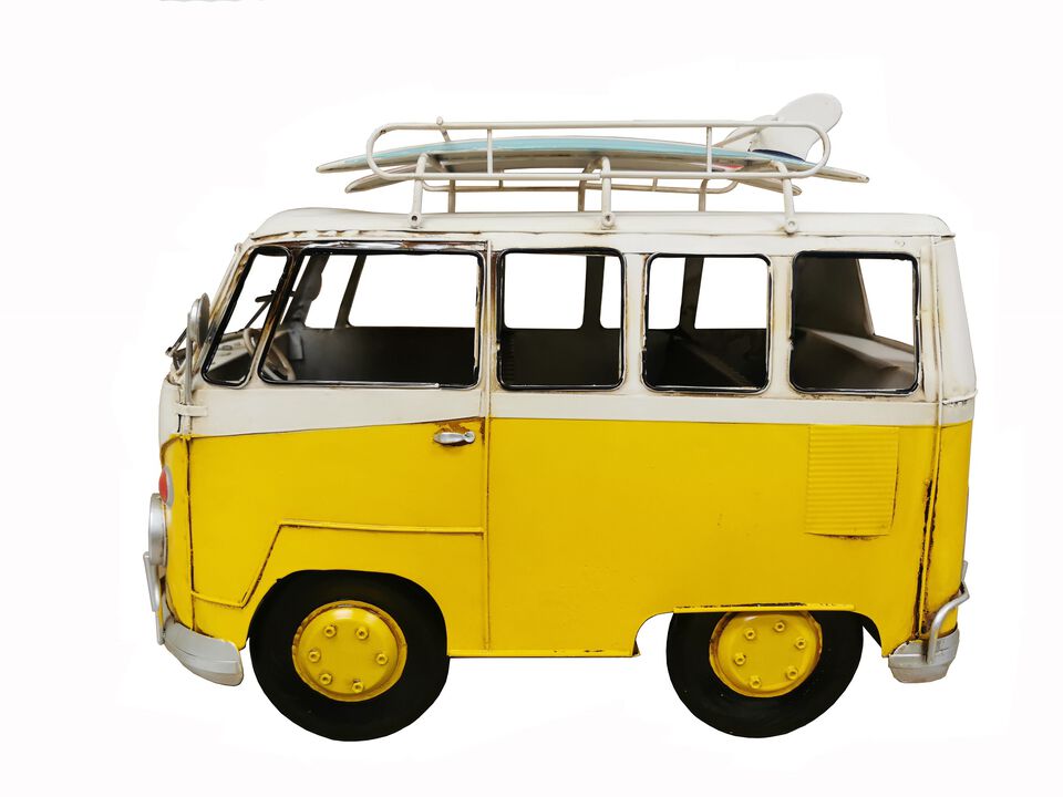 Oversized Vintage Yellow VW Bus Metal Model
