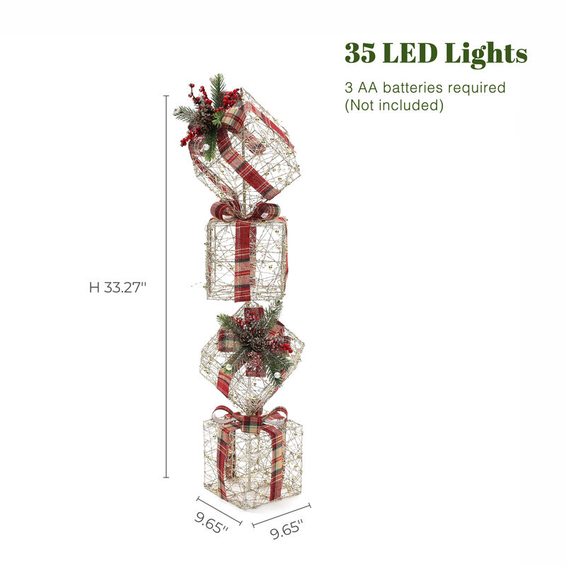 LuxenHome Champagne Gold Gift Boxes Holiday Decoration with Battery-Operated Lights