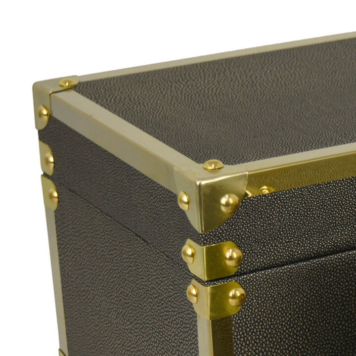 Mecca Storage Box Set of 2, Rivet Accents, Gold Metal, Bronze Wood - Benzara