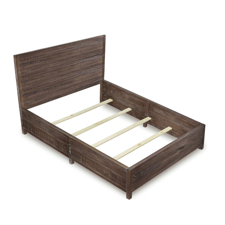 Cas Sengon Tekik Low Profile Panel King Bed, Rough Hewn, Brown - Benzara