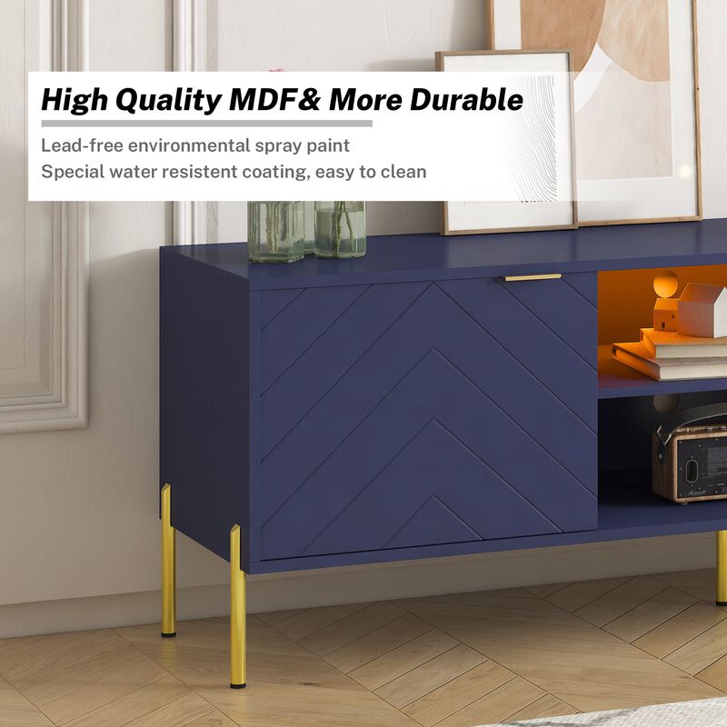 Unique Herringbone Design Multifunctional TV Stand With LED Light