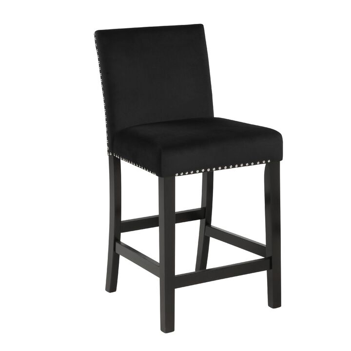 Kate 40 Inch Wooden Counter Height Chair with Velvet Seat, Set of 2, Black - Benzara