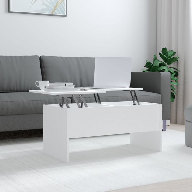 vidaXL White Coffee Table in Engineered Wood, Modern Rectangular Design with Storage - 40.2"x19.9"x18.3"