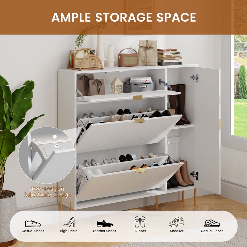 49.21 in. H Wood Shoe Storage Cabinet with Flip-Up Drawers Adjustable Shelf