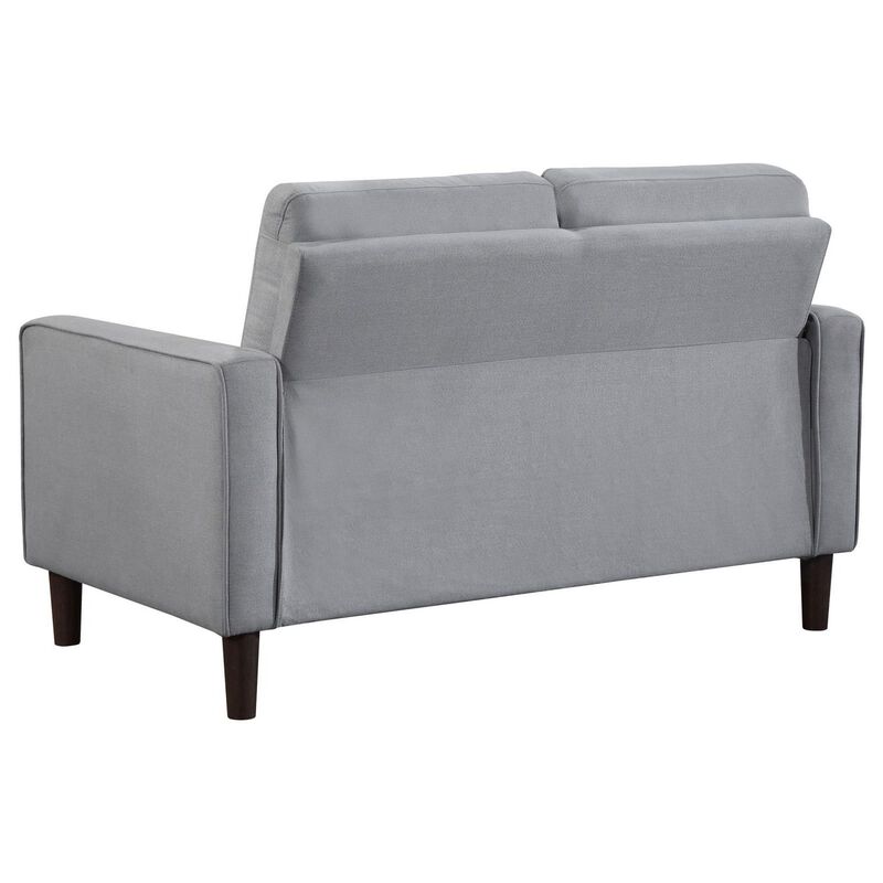 Bow 54 Inch Loveseat, Grid Tufted Back, Track Arms, Self Welt Trim, Gray - Benzara
