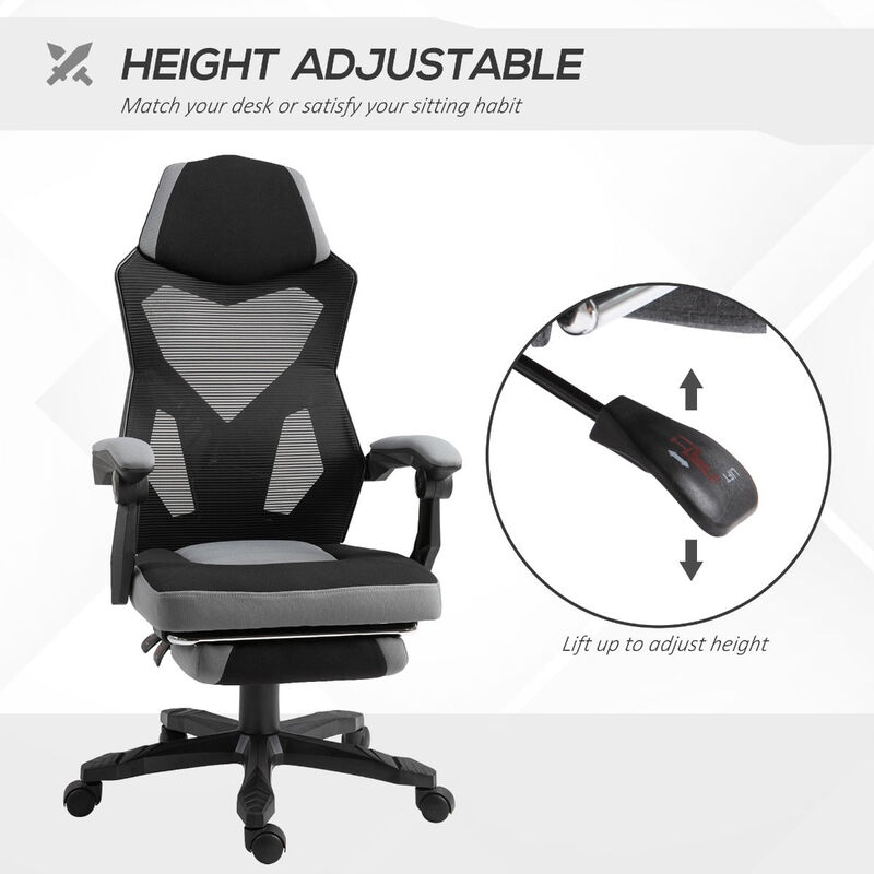 Grey Ergonomic Task Chair: Mesh Office Chair with Adjustable Footrest