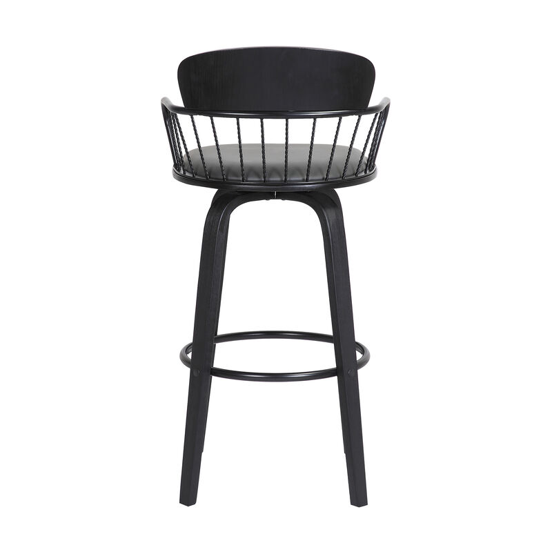 Willow Swivel Black Wood Counter Stool in Grey Faux Leather with Black Metal