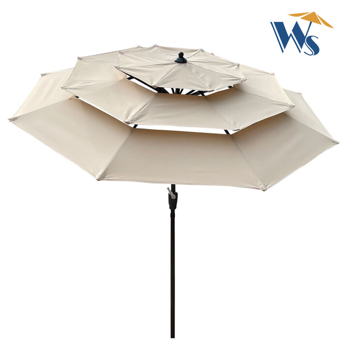 9FT 3-Tiers Outdoor Patio Umbrella With Crank And Tilt And Wind Vents For Garden Backyard
