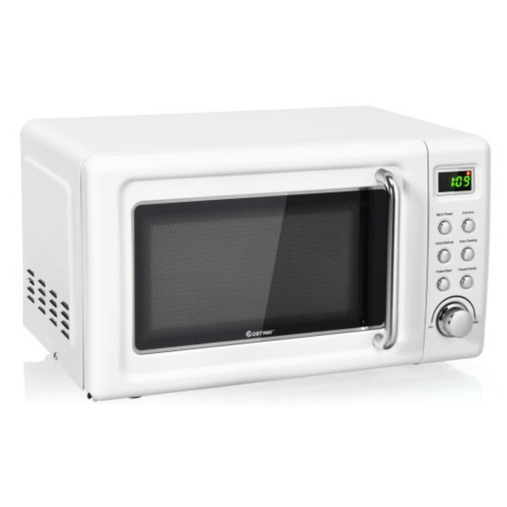 700W Retro Countertop Microwave Oven with 5 Micro Power and Auto Cooking Function