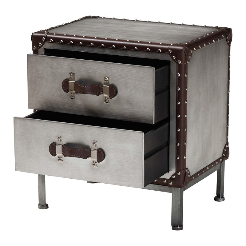 Baxton Studio Jacey Vintage Silver Metal 2 Drawer End Table
