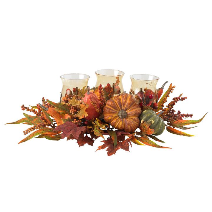 Nearly Natural 30-in Harvest Triple Candelabrum