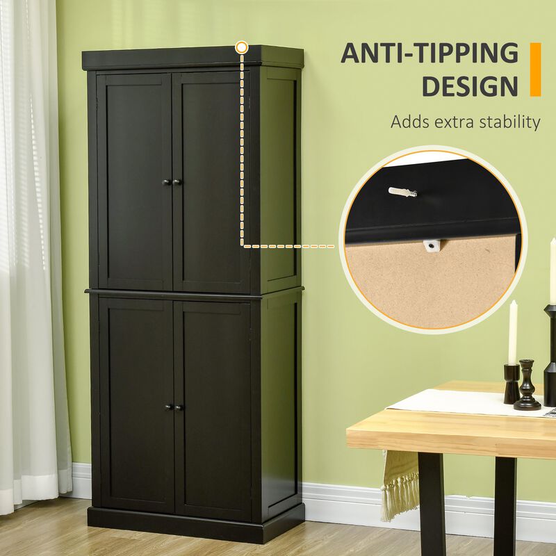 Black Storage Tower: 6-Tier Freestanding Cabinet with Shelves