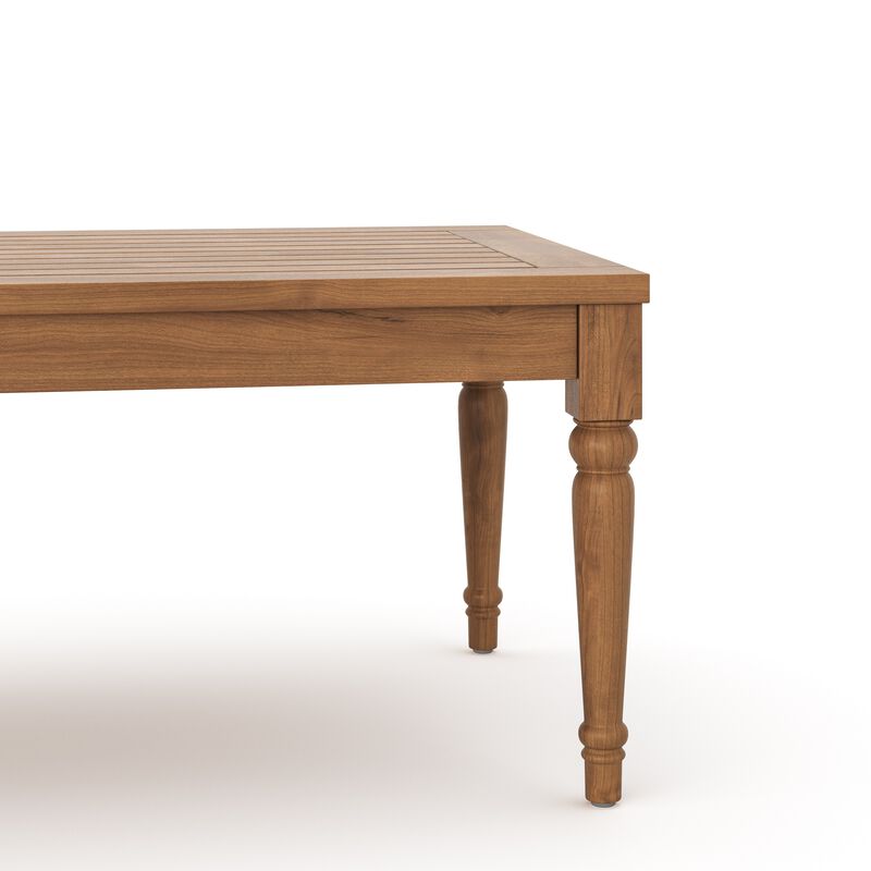 Pena Outdoor Coffee Table, 47 Inch Rectangular Slat Brown Acacia Wood - Benzara