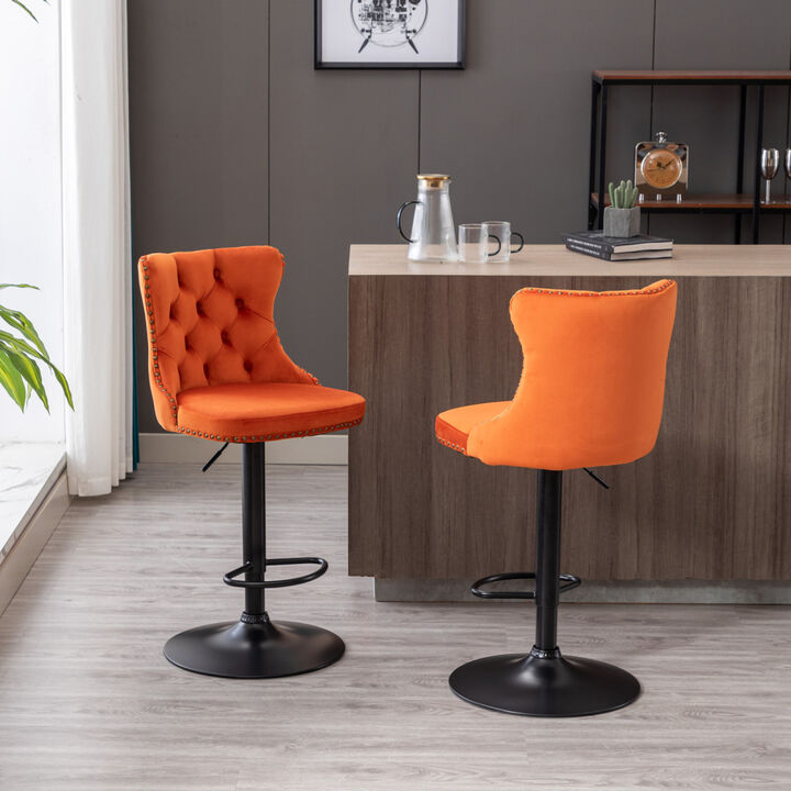 Modern Adjustable Velvet Bar Stools, Set of 2