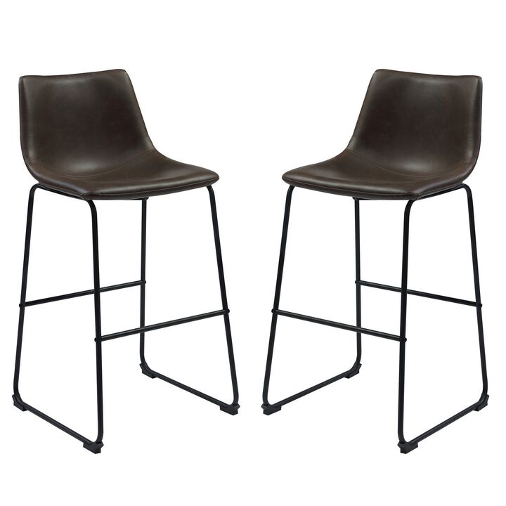 Casual Contoured Bar Height Stool, Brown, Set of 2-Benzara