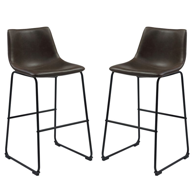 Casual Contoured Bar Height Stool, Brown, Set of 2-Benzara