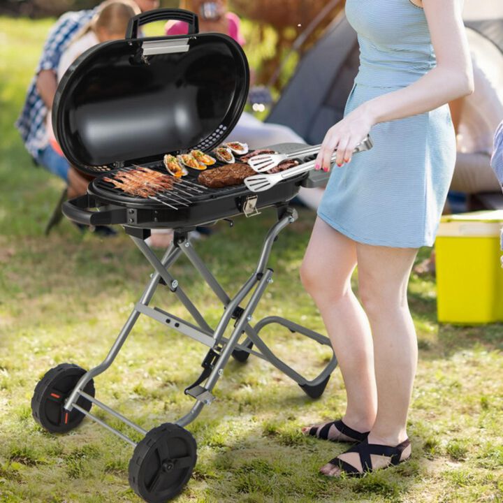 Hivvago 15000 BTU Portable Propane BBQ Grill with Wheels and Side Shelf-Black