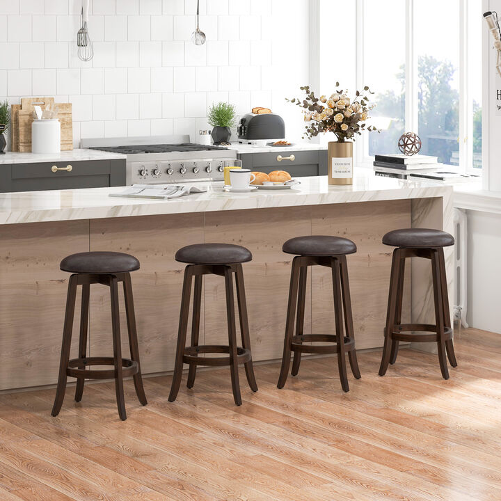 Set of 2 Upholstered PU Leather Bar Stool with 360° Swivel Round Seat